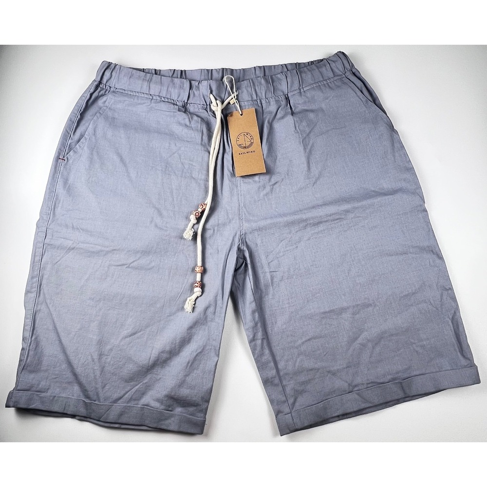 Sailwind Casual Shorts Mens M Blue NWT Linen Cotton Blend Cuffed Drawstring